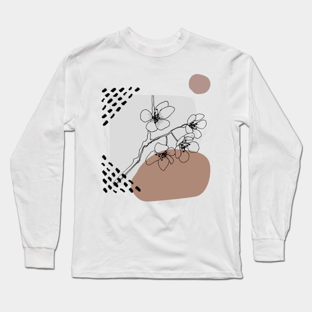 Flower Blossom Abstract Shapes Warm Toned  Boho Design Long Sleeve T-Shirt by zedonee